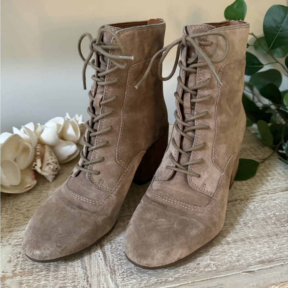 Franco Sarto Lace Up Tan Booties.